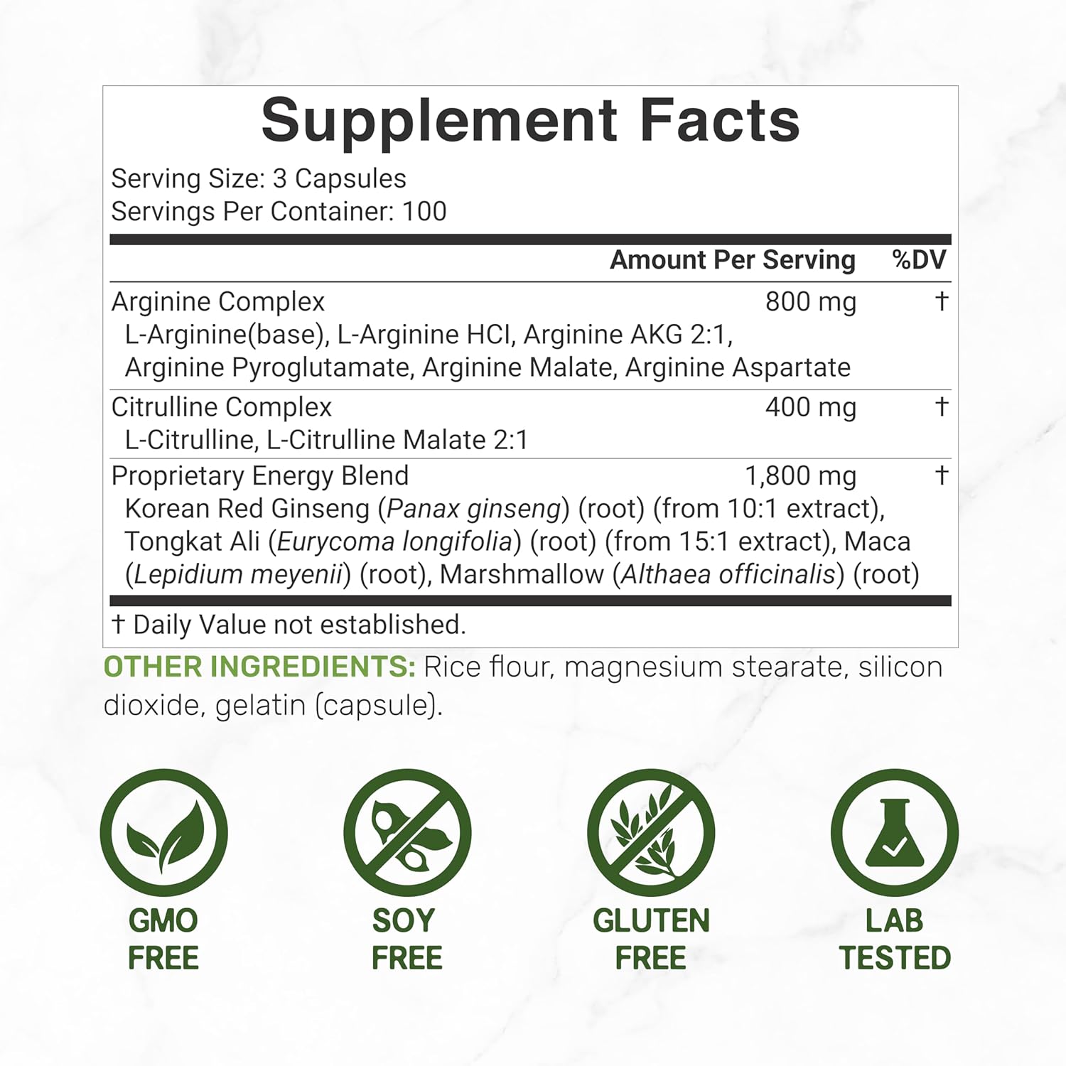 nitric oxide complex capsules amino acid blend product