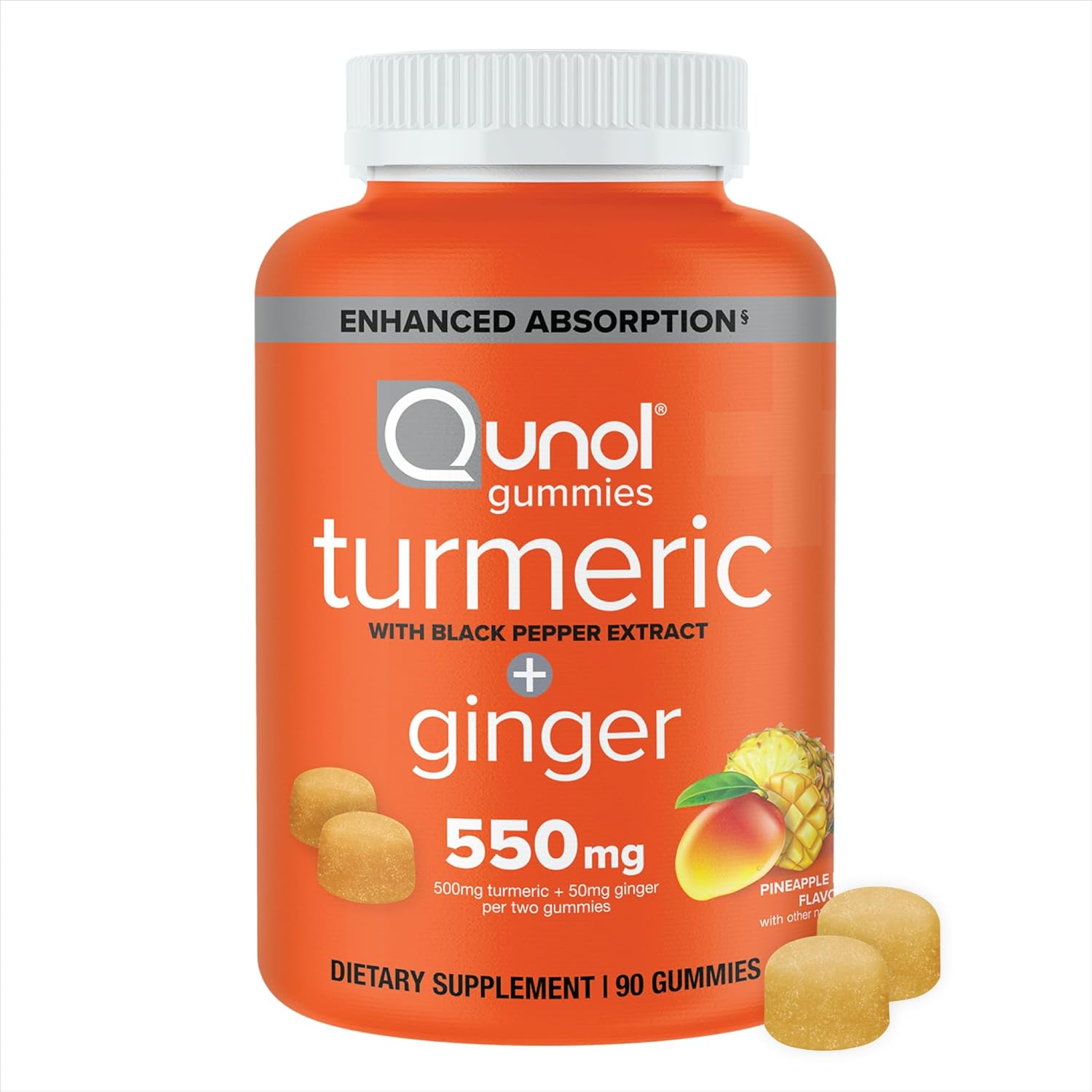 Qunol turmeric ginger black pepper gummies 90 count bottle