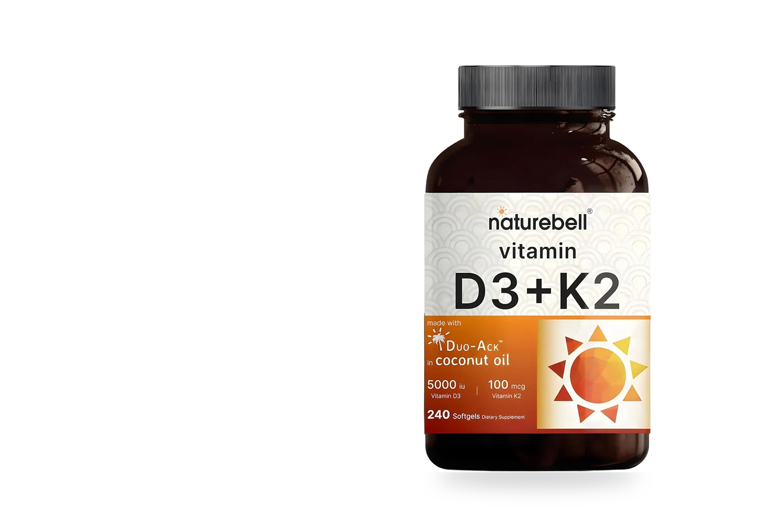 Genuine NatureBell vitamin D3 K2 bottle on white background