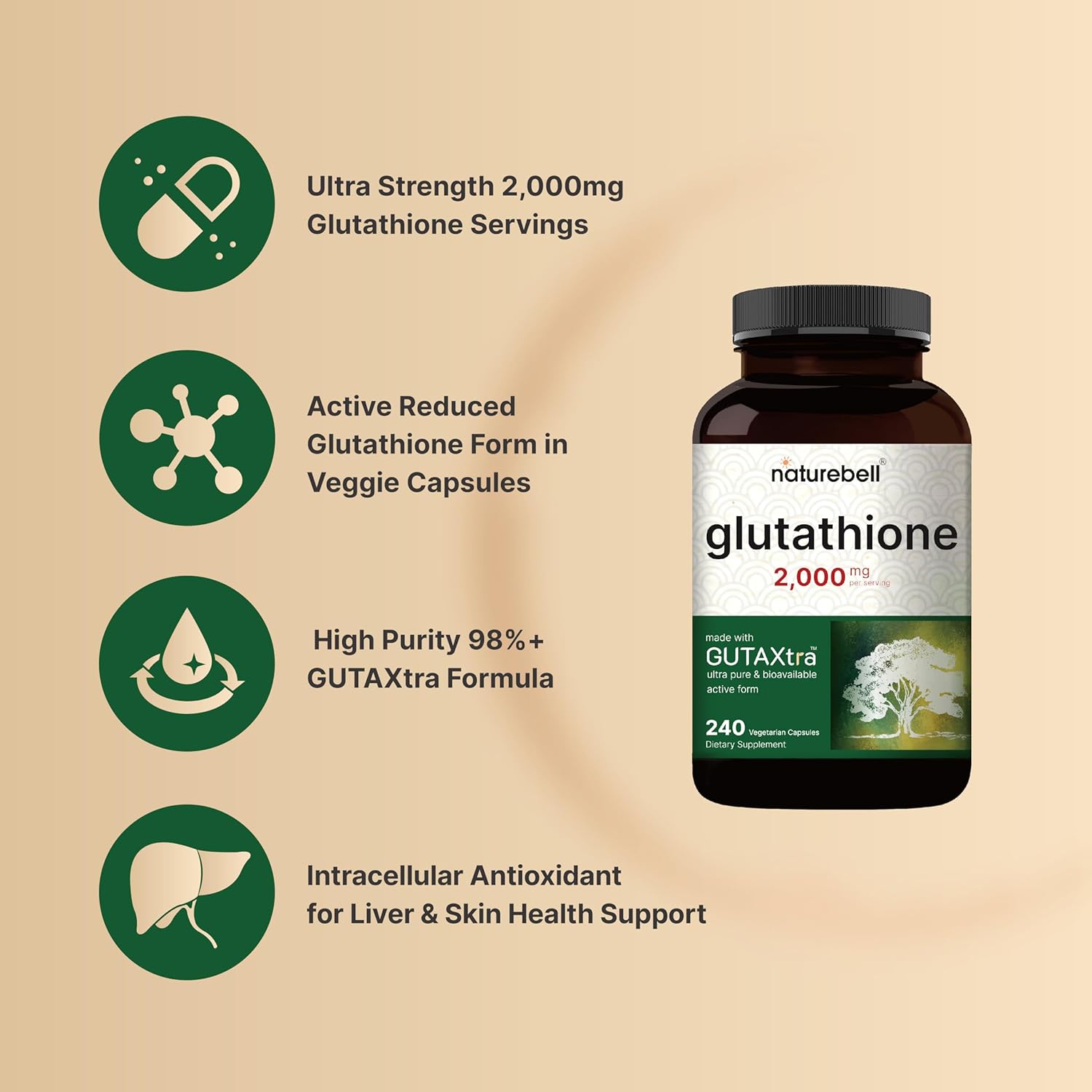 glutathione capsules front label bottle