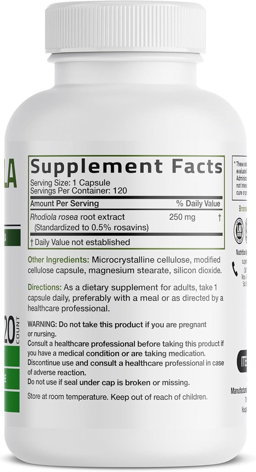rhodiola rosea capsules daily wellness supplement bottle