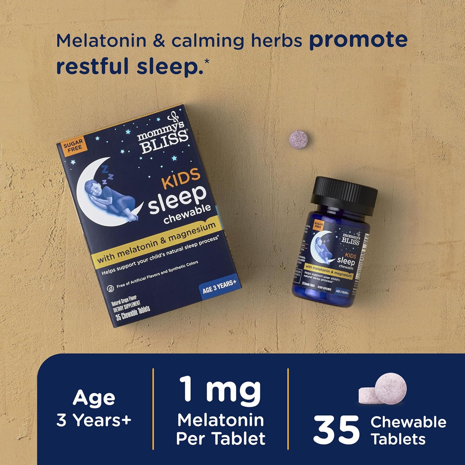 kids bedtime chewable tablets close up bottle