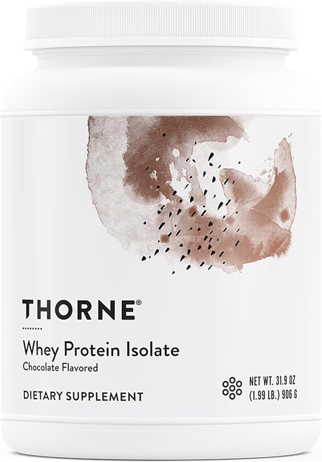 Thorne whey protein isolate chocolate powder container