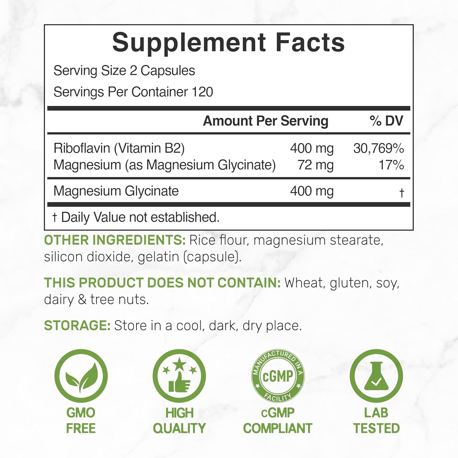 vitamin B2 magnesium glycinate capsules close up product