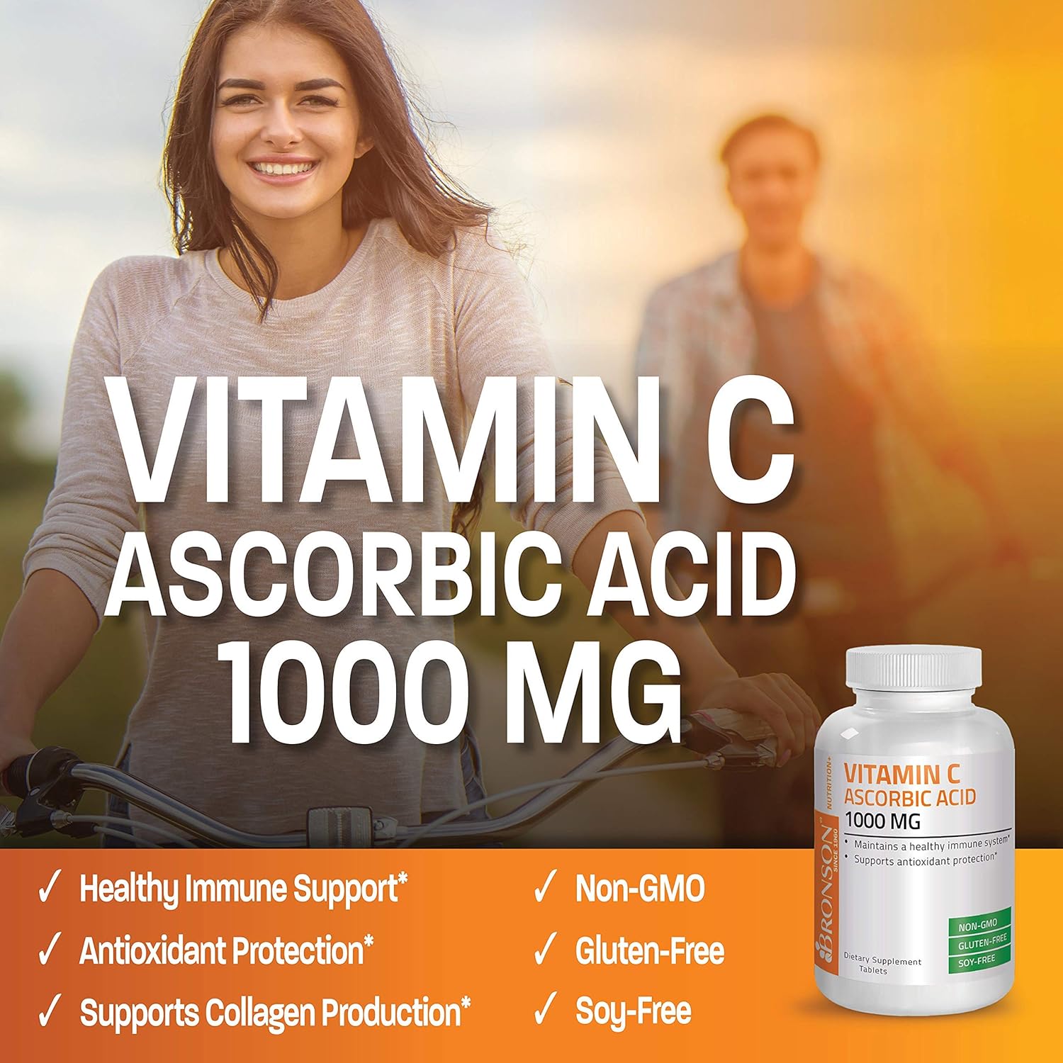 vitamin c supplement bottle close up image