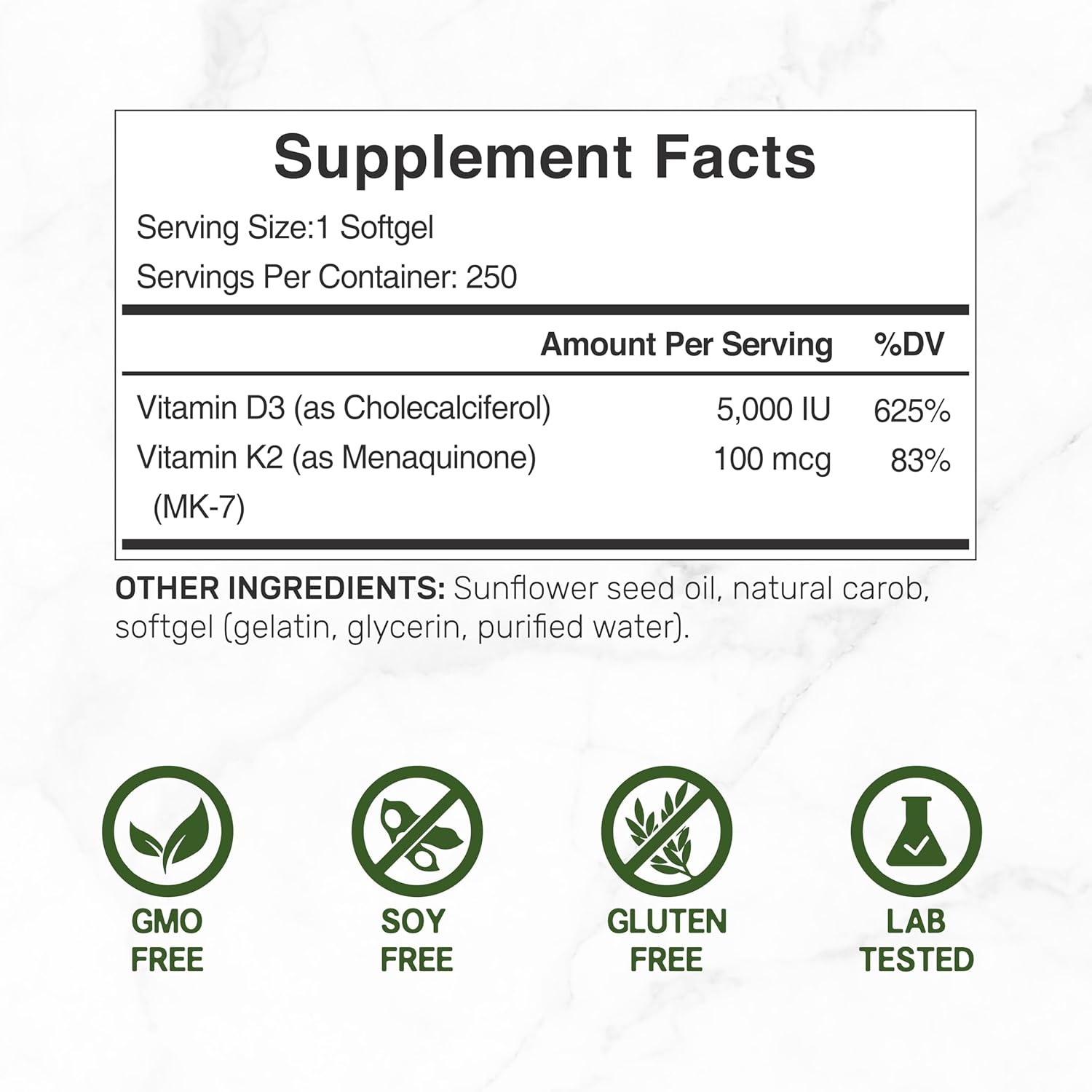 vitamin D3 K2 MK7 softgel capsules daily supplement bottle