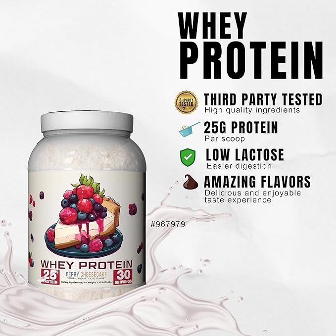Low-Lactose Whey Protein Powder – Berry Cheesecake, 25 g Protein/Scoop