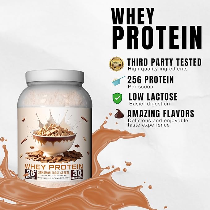 Low-Lactose Whey Protein Powder – Cinnamon Toast, 25g Protein/Scoop