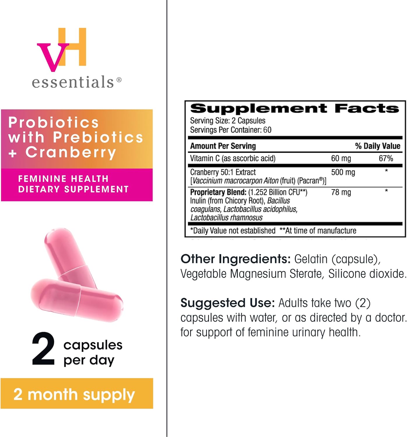 women probiotic prebiotic cranberry supplement capsules